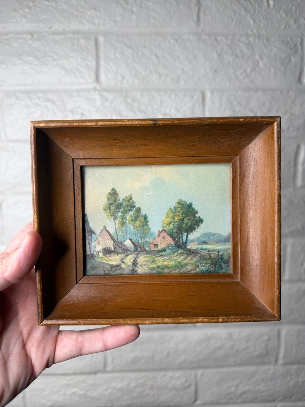 Vintage Framed Landscape Painting Print? Wood Frame